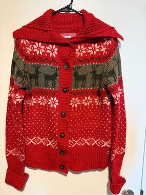 Cozy Luhta Vintage Nordic Reindeer Fair Isle Wool Blend Cardigan Sweater Size L